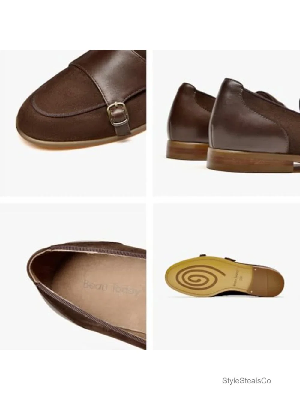 Genuine Leather Monk Strap Loafers Flat Slip-on Comfort Business Casual